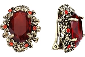 BriLove Women's Victorian Style Crystal Floral Cameo Inspired Oval Clip-On Earrings