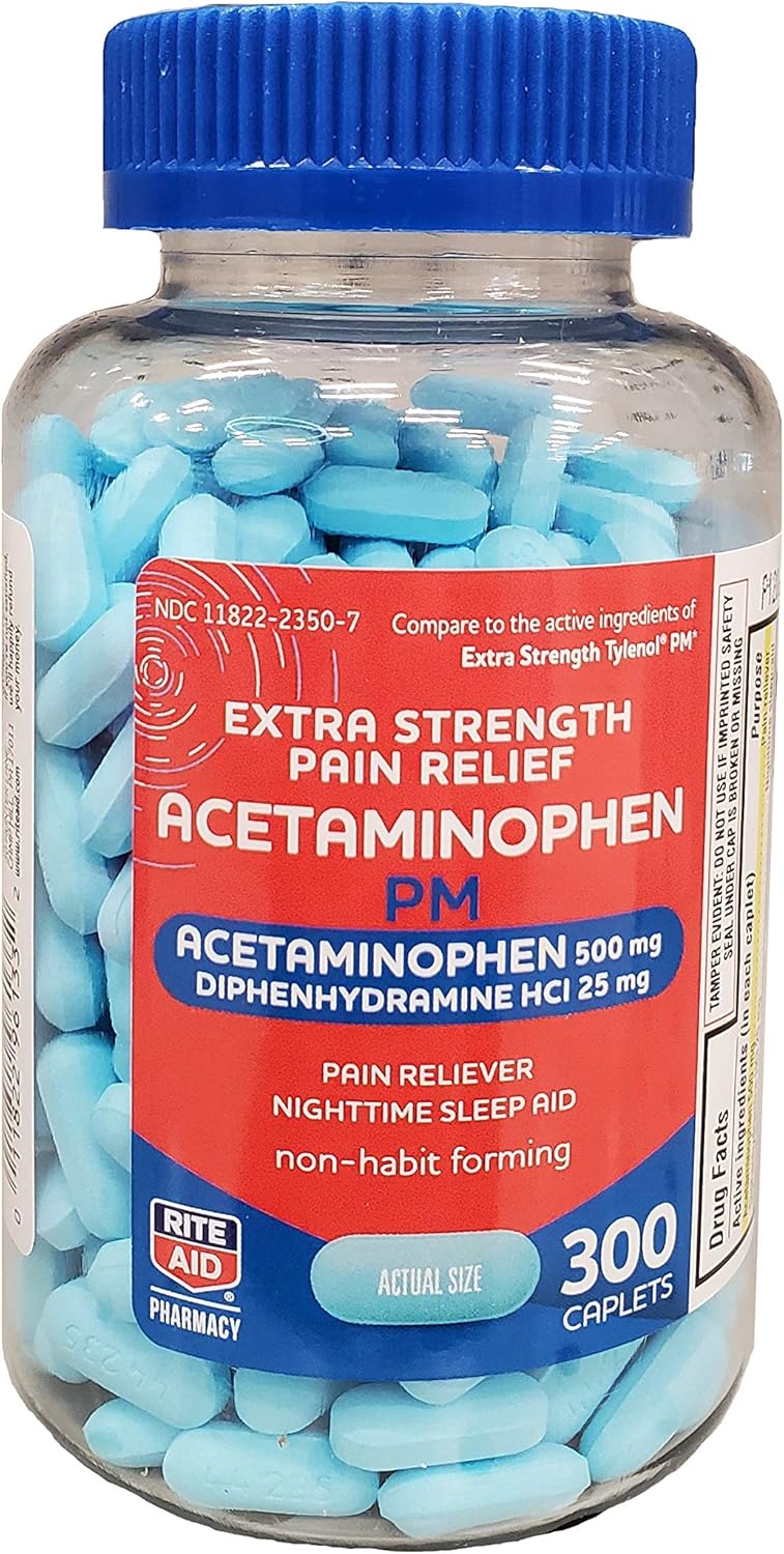 Rite Aid Acetaminophen PM Caplets - 300 Caplets | Sleep Aid & Pain Relief | Acetaminophen Extra Strength | Pain Reliever | Sleep Aids for Adults | Arthritis Pain Relief | Real Time Pain Relief: Health & Personal Care