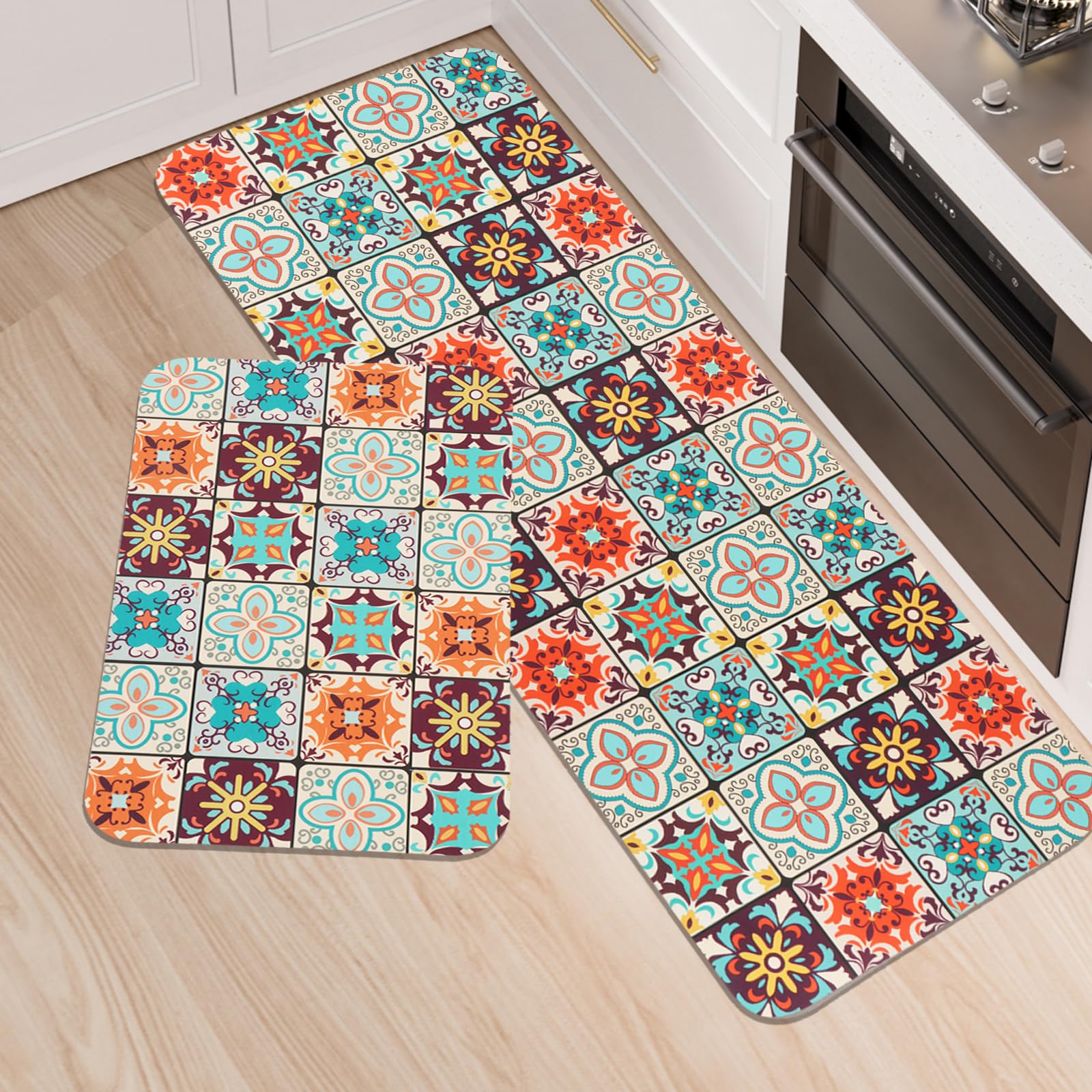 LY4U Kitchen Rug Sets, 2 Piece Non Slip Kitchen Mats and Rugs Runner Set, Rubber Backing Super Absorbable Washable Floor Mats, 43x75+43x120cm