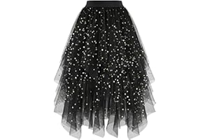 Ellames Women's Tulle Skirts High Low Layered Puffy Fairy Skirts Midi Length Irregular Tutu Skirt
