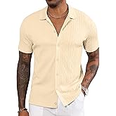 Gnvviwl Men's Casual Button Down Shirt Short Sleeve Knit Polo Shirts Trending Fashion Summer Beach Vacation Clothes
