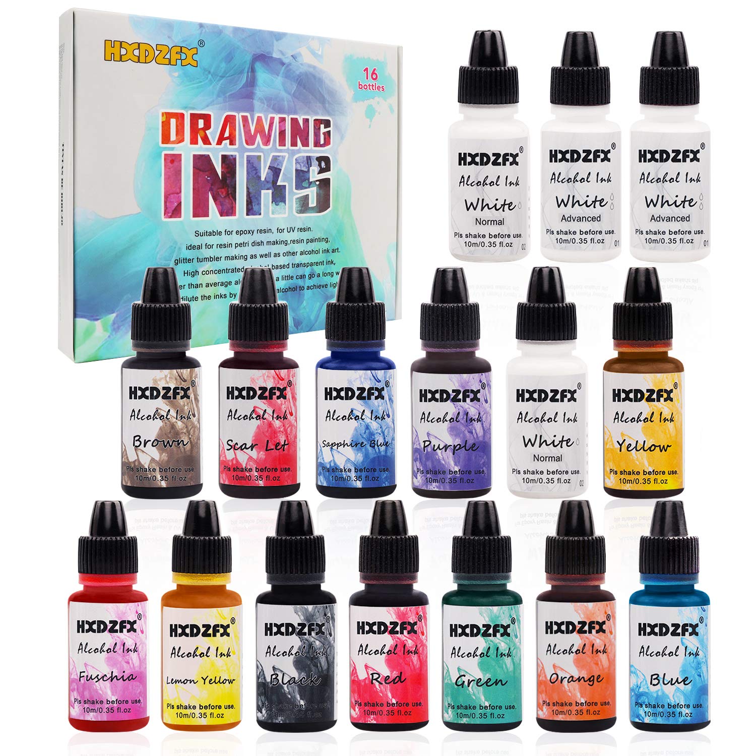 Alcohol Ink Set - 16 Bottles High Concentrated Alcohol, Based Ink, Concentrated Epoxy Resin Paint Colour Dye, Great for Resin Petri Dish Making, Epoxy Resin Art, Painting(16×10 ml)