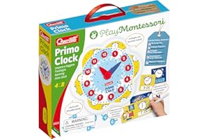 Quercetti Play Montessori Toys Primo Teaching Clock - Educational Toy Helps Kids Learn to Tell Time, Includes 18 Double-Sided Dry-Erase Cards and Marker, for Ages 4-8 Years