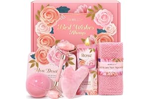 Bofuoos Valentines Day Gifts for Her, Women, Wife, Mom, Teen Girls - Gua Sha & Jade Roller Facial Tools Gifts Set, Self Care Spa & Bath Gift Baskets for Women, Christmas, White Elephant, Birthday Gift