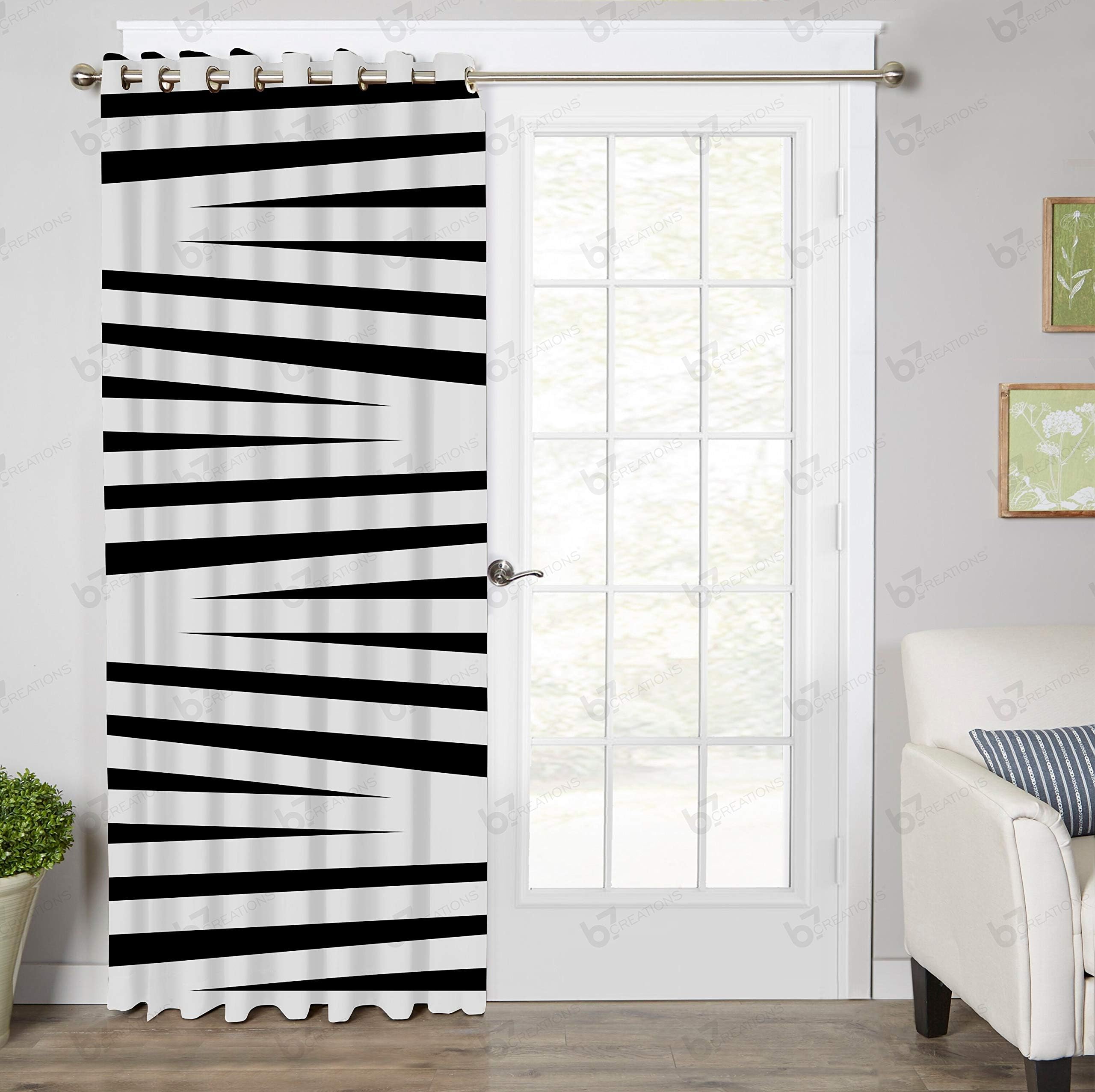 b7 CREATIONS Polyester Digital Printed Eyelet 1 Piece Curtain for Bedroom/Living Room/Home (White and Blue, Windows 5 Feet)