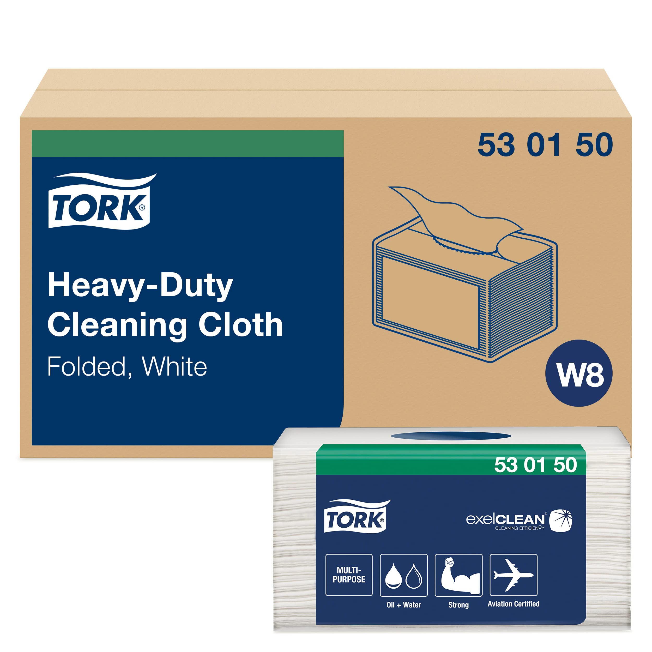 Tork 530150 Heavy-Duty Cleaning Cloth / 1 Ply Multipurpose Disposable Cotton Towel for W8 Wipers Small Pack / White / 16cm x 19.3cm / 360 Sheets