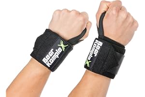 Bear KompleX Wrist Supports Band Wraps - Stabilize & Protect Wrists from Injury - Increase Workout Gains - Thumb Hooks & Superior Velcro Adjustable Closure - Wrist Wraps for Men & Women 3” x 18”