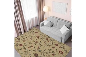 OTTOMANSON Machine Washable Floral Leaves Design Non-Slip Rubberback 3x5 Traditional Area Rug for Living Room, Bedroom, Kitchen, 3'3" x 5', Beige