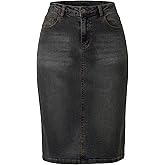 CIMUK Women's Jean Skirt High Waist Back Slit Stretch Below Knee Length Denim Skirts