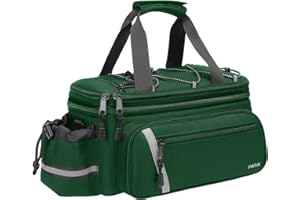 MOSISO Bike Rack Bag with Rain Cover, Bike Trunk Cooler Handag Insulated Bicycle Rear Seat Pouch with 2 Side Foldable Panniers, 8L Cycling Backseat Storage Cargo Saddle Shoulder Bag, Jungle Green