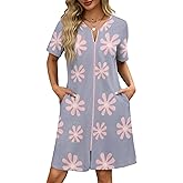 Ekouaer Women Zipper Robes Waffle Short Bathrobe Lightweight House Coat with Pockets Soft Nightgown S-3XL
