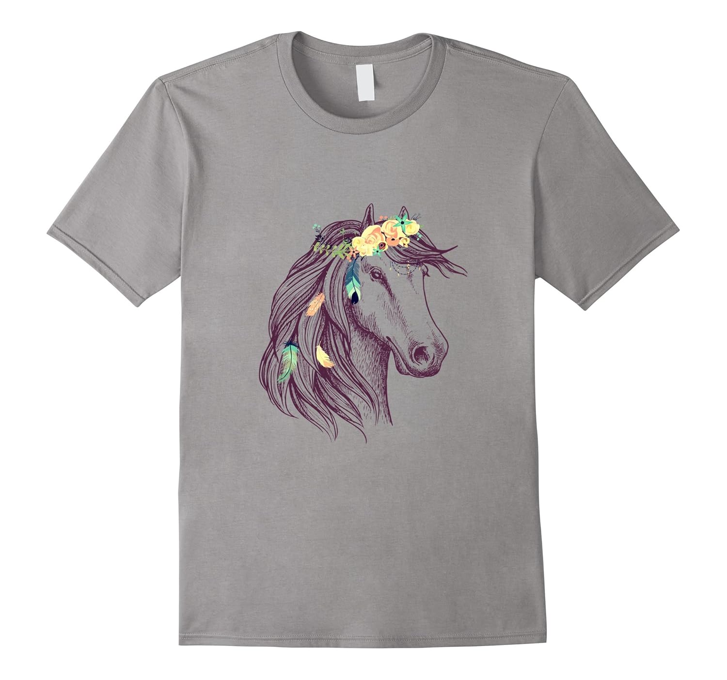 Horse Head Art WIth Flowers Tshirt For Animal Lovers Horses-ANZ