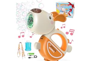 MAKE KIDS SMILE BUBBLE FUN Rechargeable Bubble Machine Gun, Portable 360°Leak Proof Auto Dog Bubble Machine for Kids Toddler 1-3 4-8 Parties with Lights & Music, Bubble Blower Gift for Boys Girls and Pet Birthday