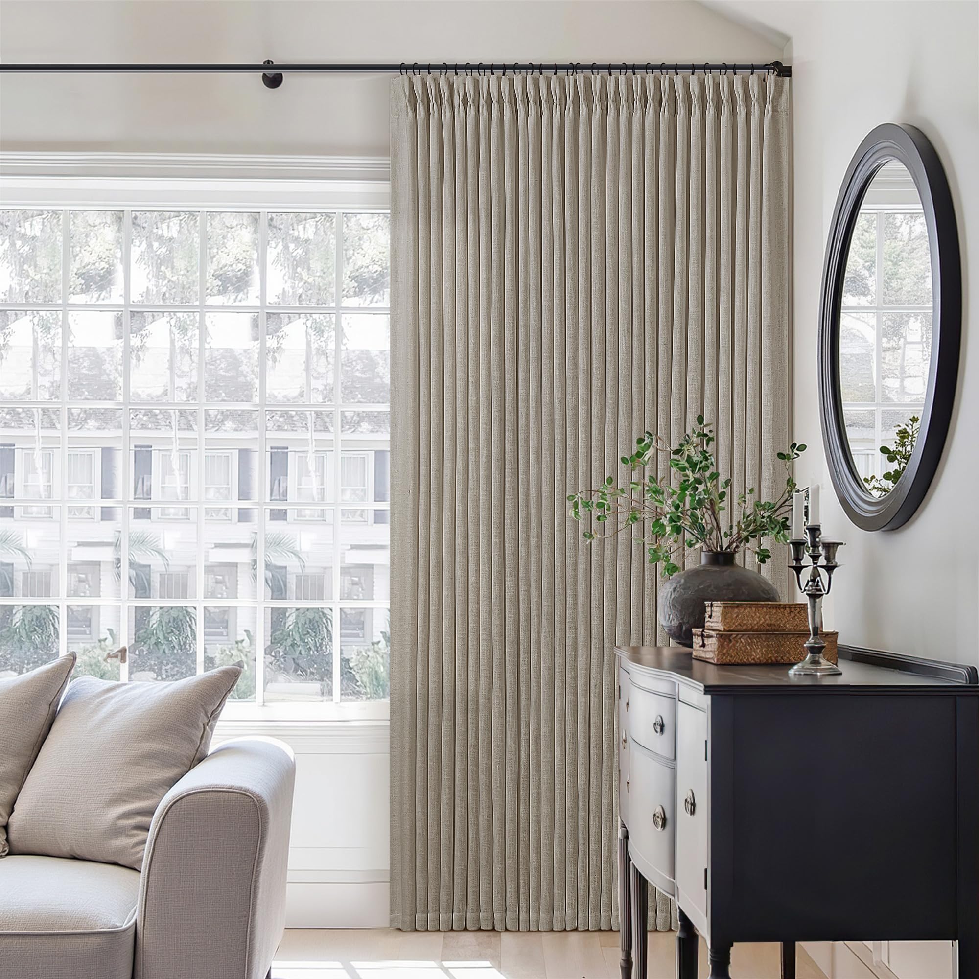 Photo 1 of Extra Wide Taupe Linen Curtain 96 Inches Long 70 Inch Wide for Living Dining Room Pinch Pleated Drapes for Patio Sliding Glass Door Hooks Rings Sheer Privacy Curtain 72x96 1 Panel Burlywood Birch