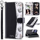 ULAK Compatible with iPhone 16 Wallet Case [RFID Blocking], Women PU Leather Shockproof Protective Folio Flip Cover with Card Holder Kickstand for iPhone16 6.1 inch, Black