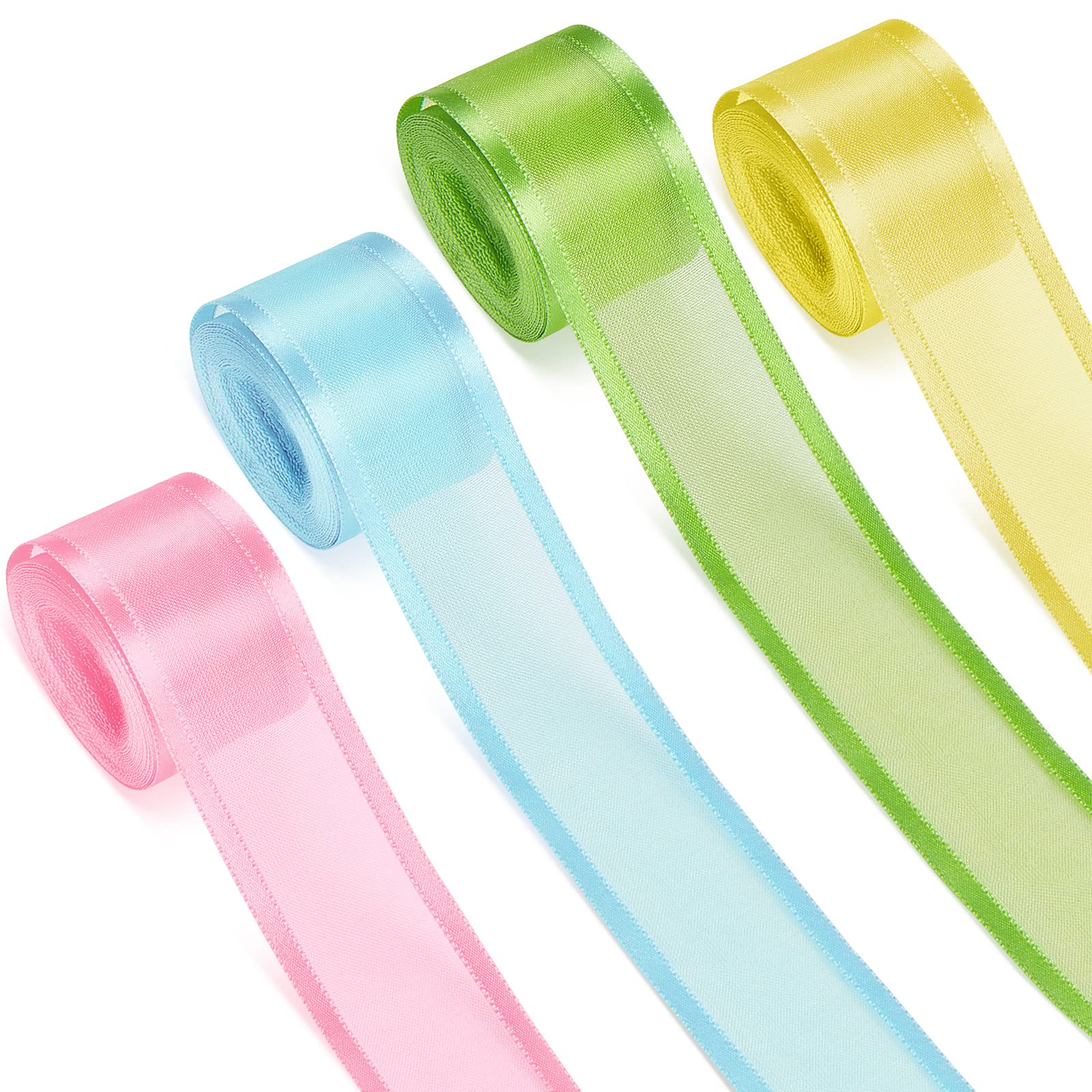 22 Yards Easter Ribbon Sheer Organza Ribbon Chiffon Ribbons with Stain Edges for Bouquet Gift Wrapping Wedding Party Decoration DIY Crafts