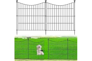 CLEASO 10 Panels Decorative Garden Fence with Gate, 24 in(H) X 20 ft(L) Dog Fence Outdoor for Yard, Animal Barrier Fence No Dig, Rustproof Metal Wire Garden Edging Fence and Borders, Temporary Fencing stakes