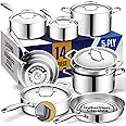 LEGEND COOKWARE Stainless Steel Cookware Set | 5 Ply, 14-Piece, Induction, Non-Toxic, Oven Safe | Best 18/8 Full Clad | Professional Kitchen Cooking, Heavy Chef Quality | PFOA, PTFE & PFOS Free