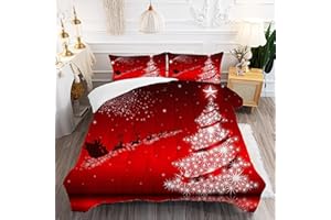 kxry Merry Christmas Comforter Set Santa Claus Deer Christmas Tree Galaxy Red Bedding Quilt King Size for Girls Boys Kids 1 Comforter + 2 Pillow Cases