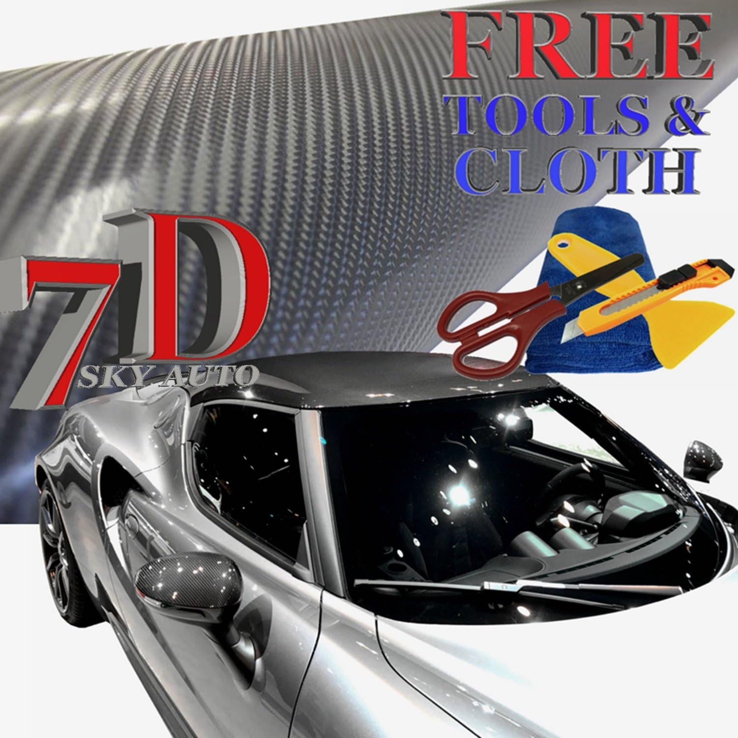 Sky Auto INC 7D Dark Gray Shinny GLOSSY Carbon Fiber Vinyl Wrap Sheet With Air Release (2ft x 5ft/24" x 60")