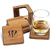 The Memory Company Officially Licensed 6-Pack Team Logo Acacia Square Coaster W/Holder, Cincinnati Bengals
