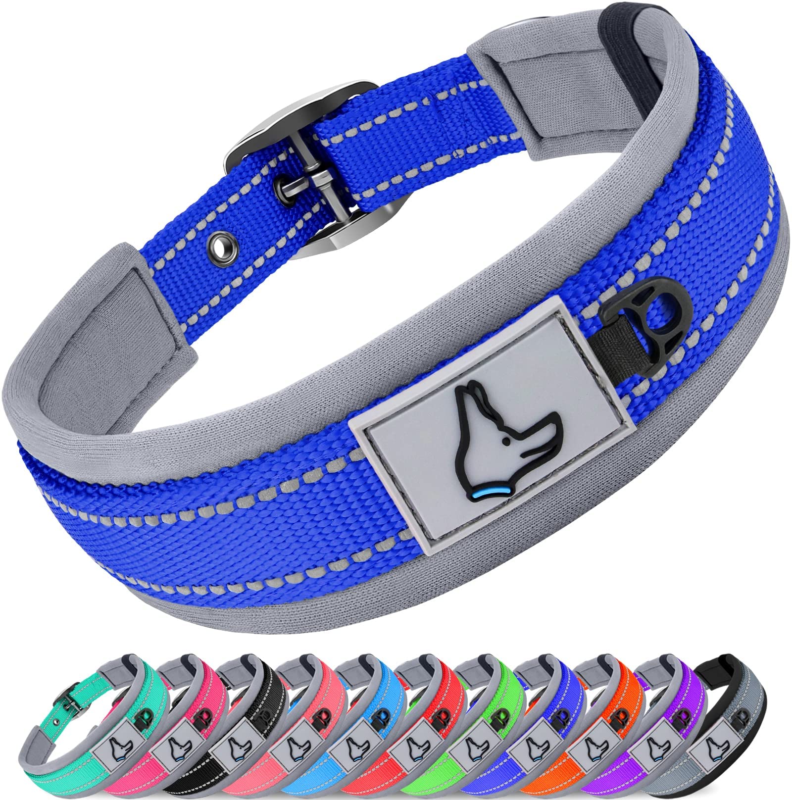 Joytale Reflective Dog Collar Small Dog | Ultra Comfy Soft Neoprene Padded | Heavy Duty Metal Belt Buckle, Navy Blue