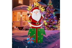 Roberly Christmas Yard Stakes Outdoor Decorations, 35.4" Lighted Santa Claus Metal Christmas Yard Signs with LED Lights Battery Operated Waterproof Timer for Xmas Lawn Garden Walkway Holiday Decor