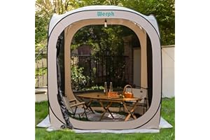 Werph Pop Up Tent，Portable Canopy Tent with Mesh Mosquito Net, Screen House Room Canopy Shade Screen Tent 6 x 6 FT with Carry Bag for Patio, Backyard, Sports & Outdoors Activities, Beige