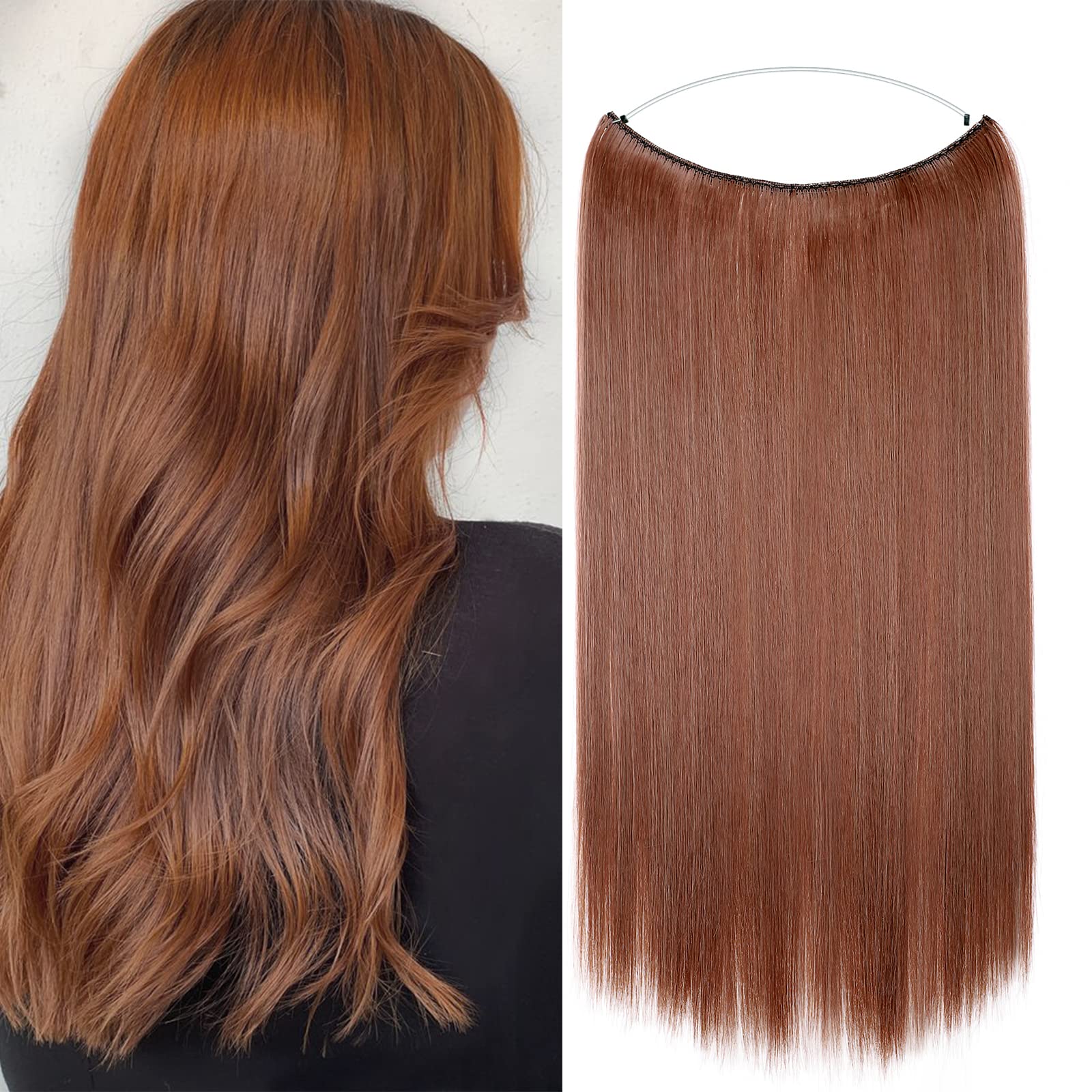 20 Inches Straight Hair Extensions Secret Headband No Clip Easy Invisible Crown Wire in Hair Extensions Hairpiece for Women Ginger