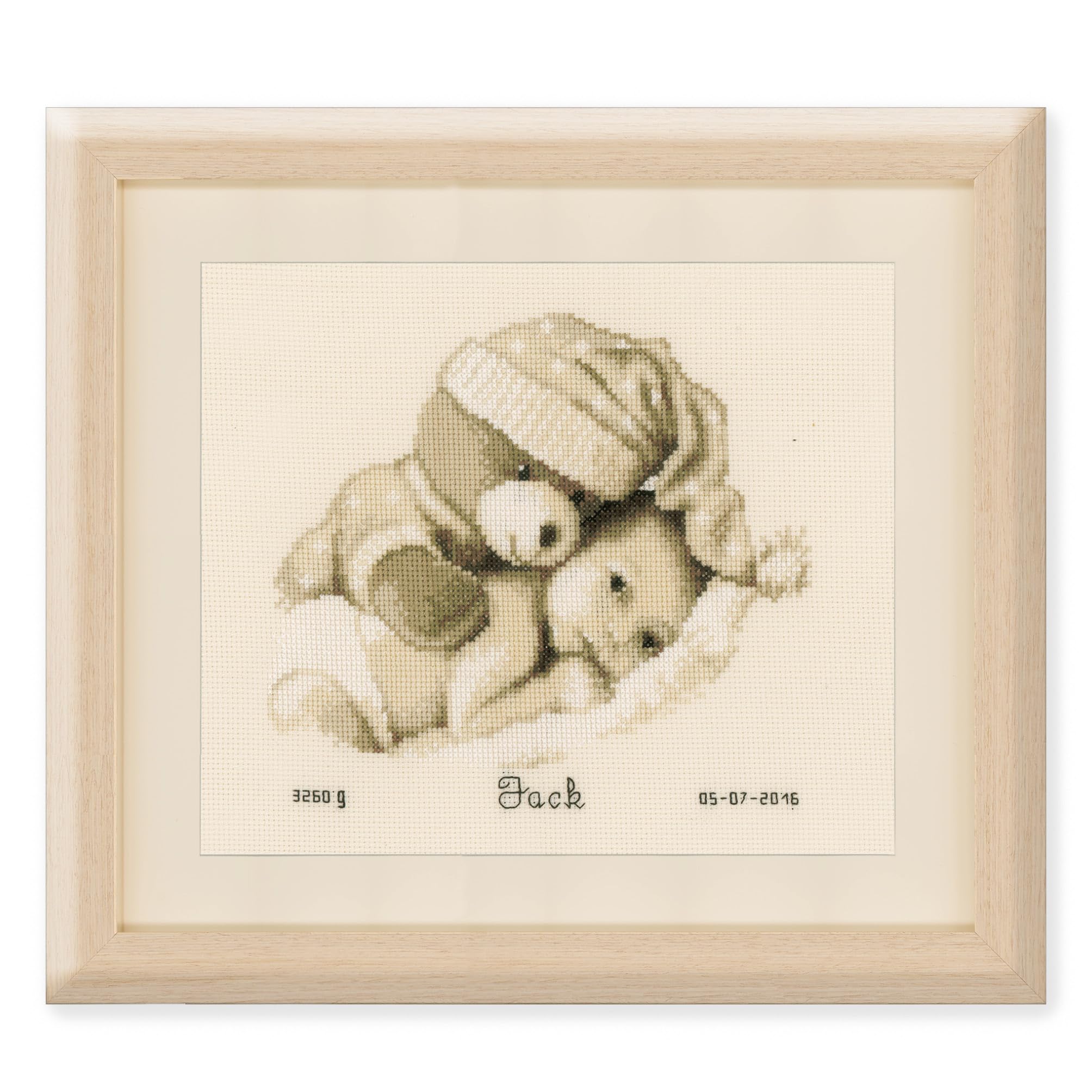 Vervaco Counted Cross Stitch Birth Record: Baby & Teddy, Acrylic, NA, 22 x 20cm