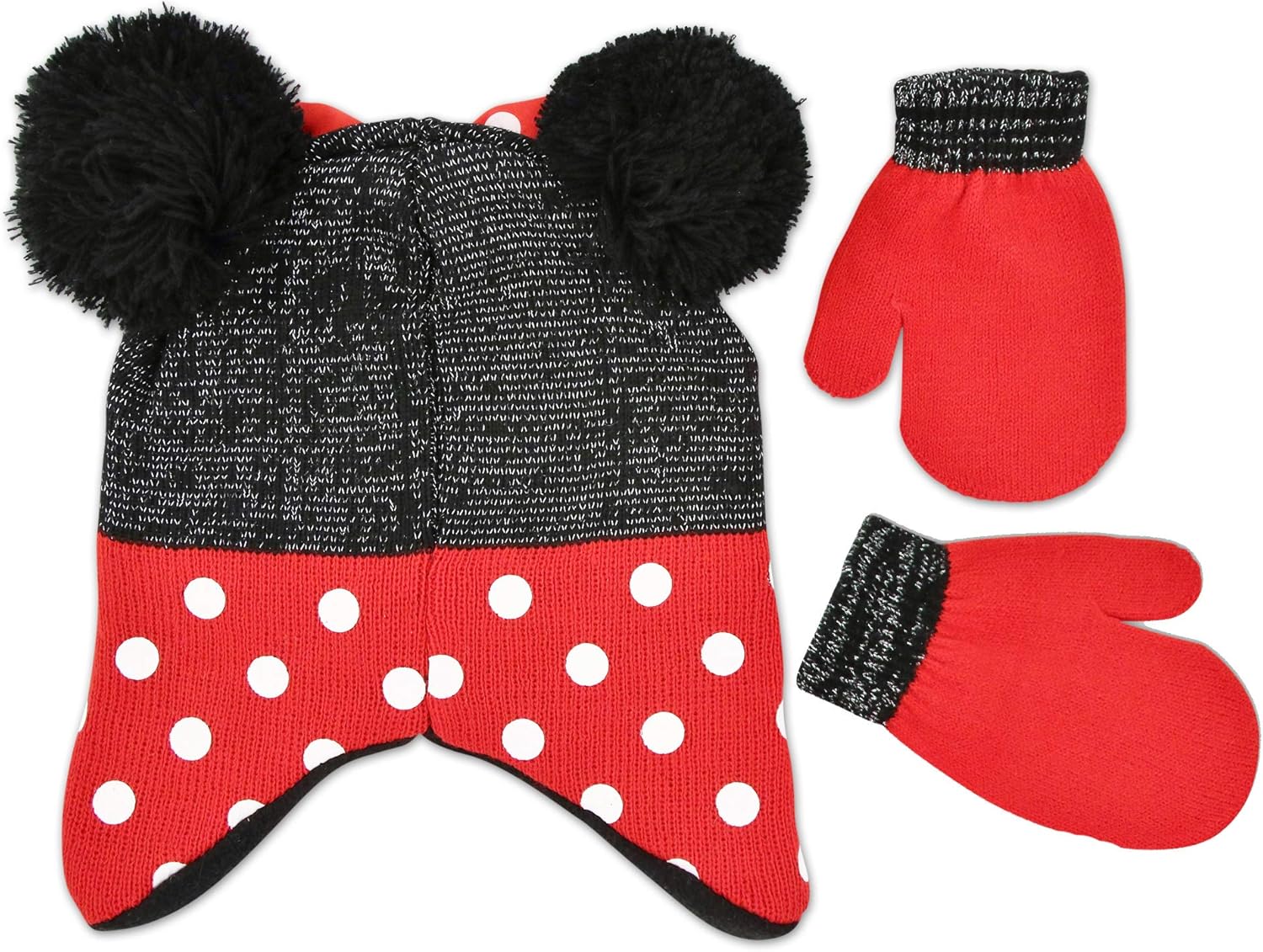 Disney Girl Winter Hat Set, Minnie Mouse Kids Beanie and Gloves Or Mittens for Age 4-7: Clothing