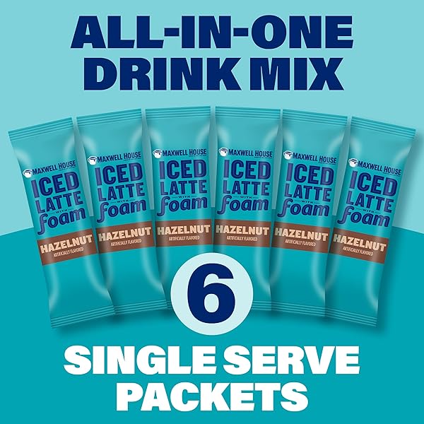 MAXWELL HOUSE ICED HAZELNUT LATTE WITH FOAM ALL IN ONE DRINK MIX, 5.82 OZ, 6 PACKETS
