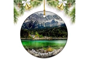 UMSUFA Germany Eibsee Zugspitze Bavaria Christmas Ornaments for Tree Ceramic Pendant Double Sided Ornament Decor Xmas Gifts Porcelain Travel Souvenirs