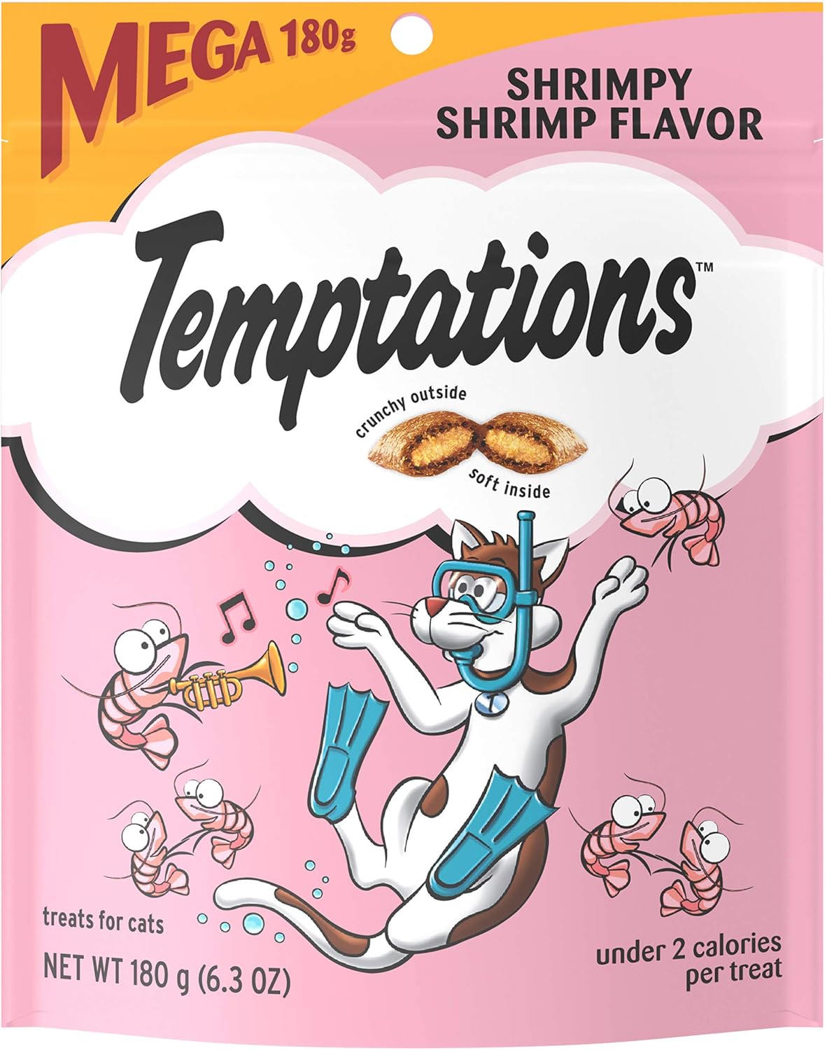 TEMPTATIONS Classic Crunchy and Soft Cat Treats Shrimpy Shrimp Flavor, 6.3 oz. Pouch : Pet Supplies