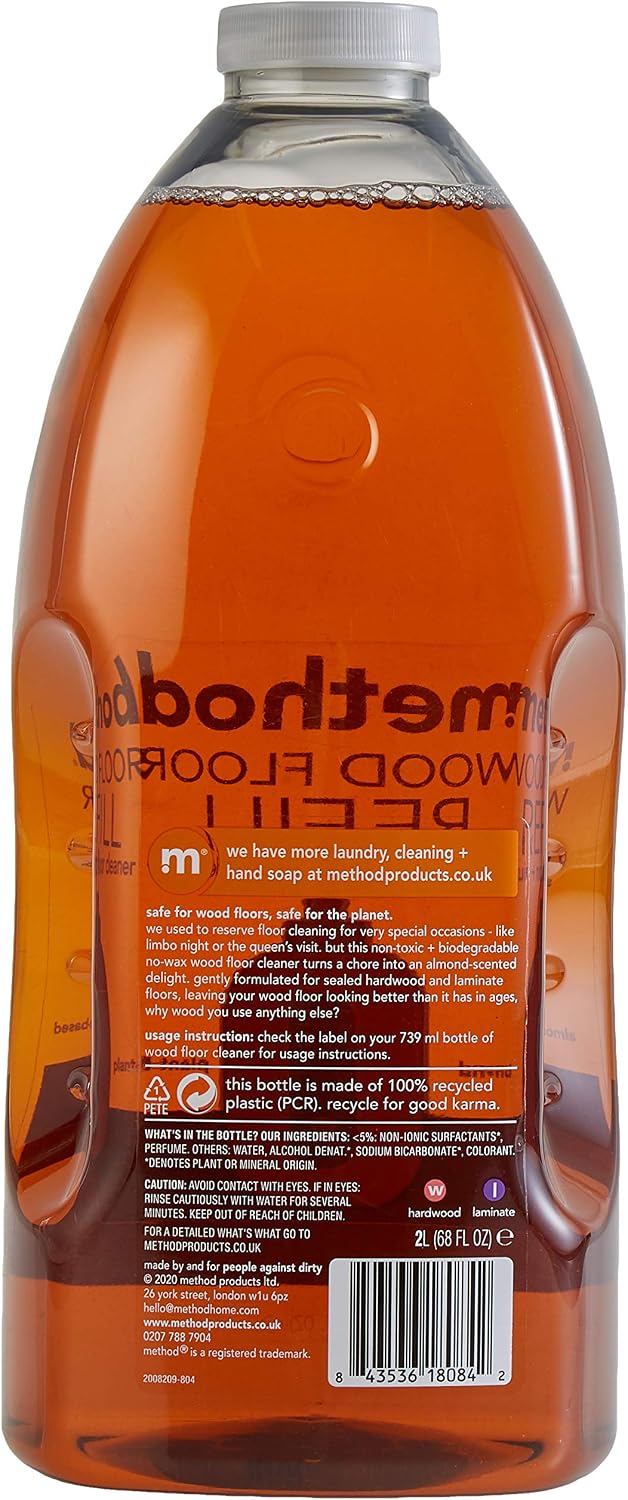 Method Wood Floor Cleaner Refill, Moisturising Oil, Surface Spray, Gently Cleans and Shines, Almond Natural Scent, Pack of 1, 2L - Image 3