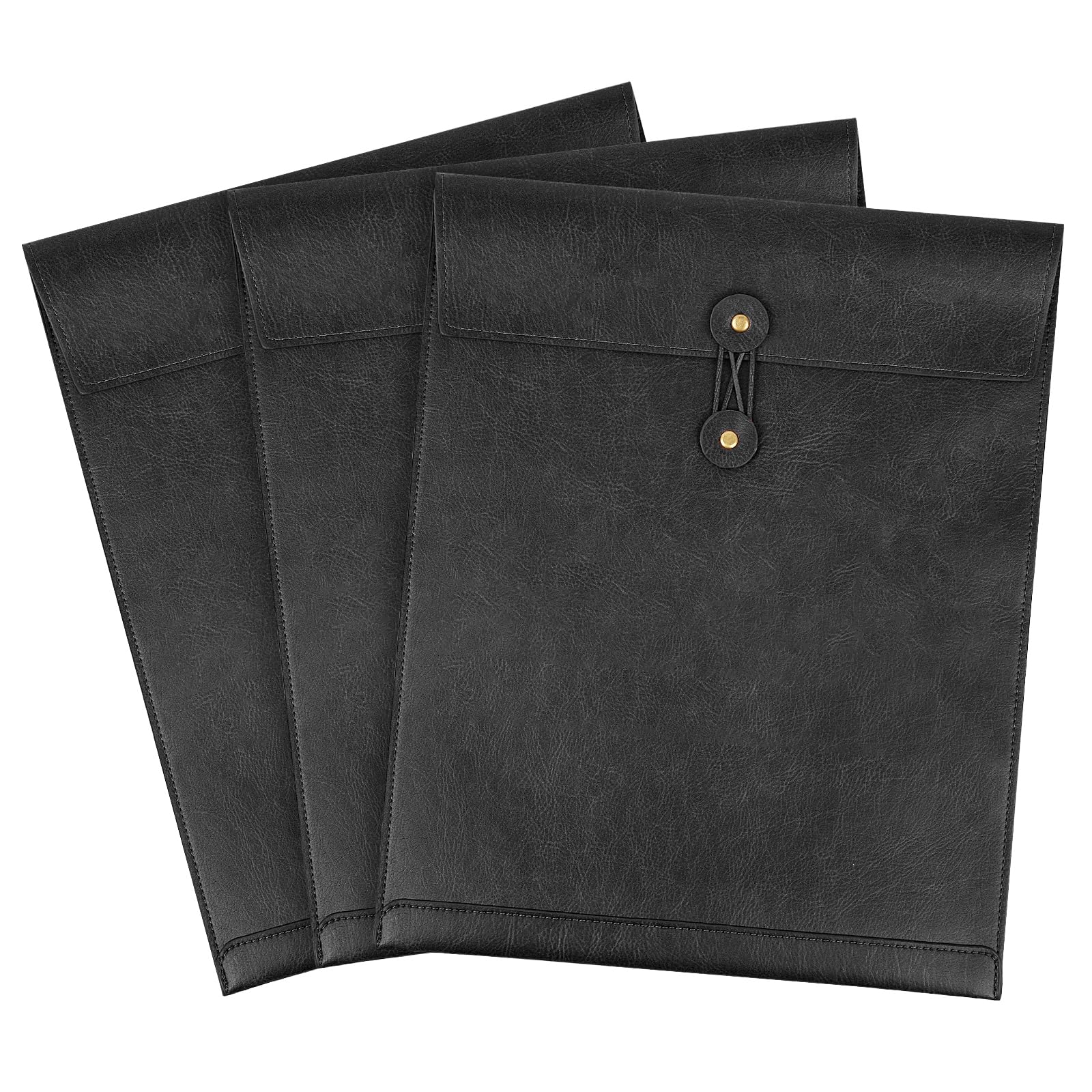 QiXin Black A4 PU Leather File Folders for Documents,Important Private File Organizer with String Tie Closure,Laptop Sleeve Notebook Case,Leather Portfolio Binder Envelopes, Filing Folder 3PCS