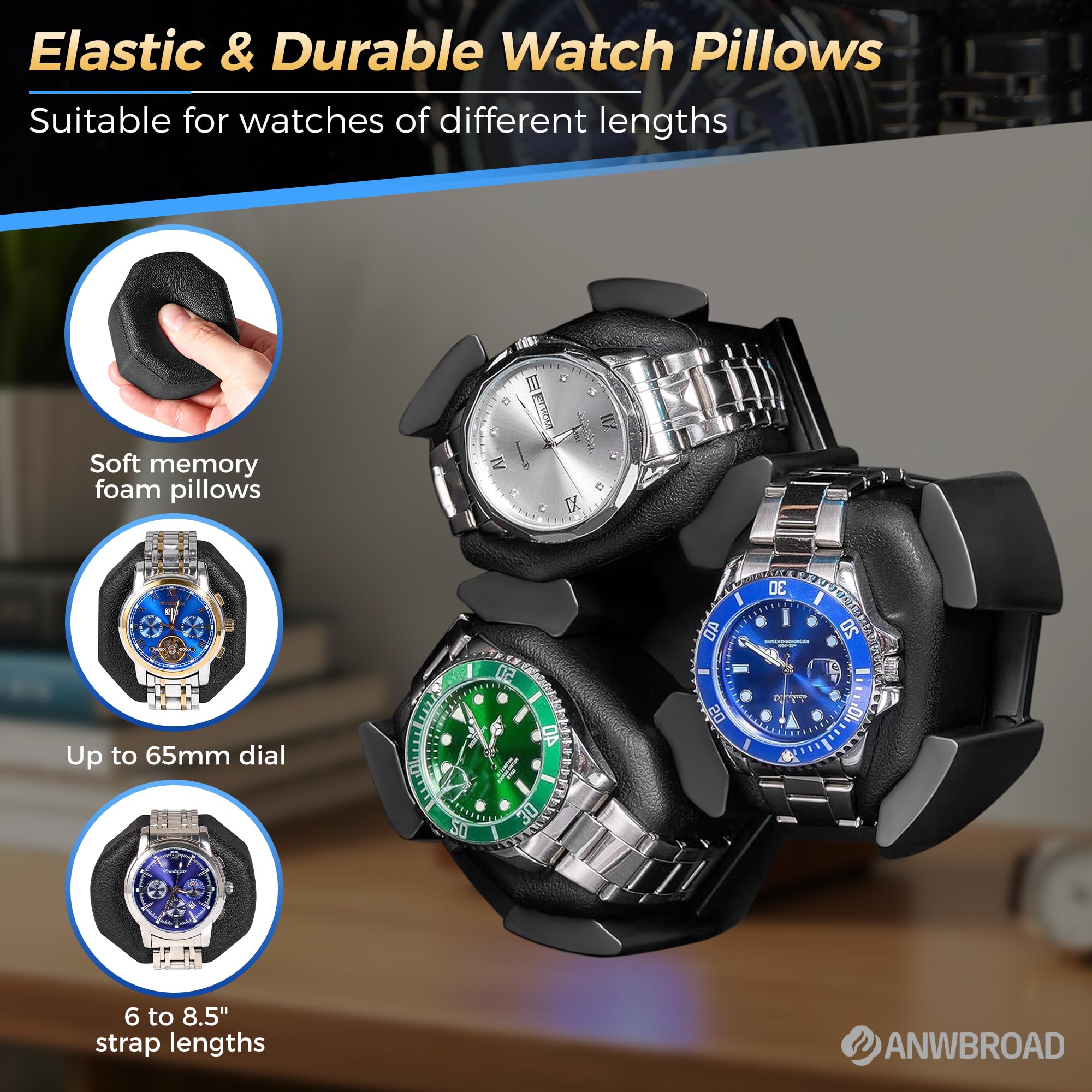 ANWBROAD ANWBROAD Watch Winder 6 with LED and Super Quiet Motor 4 Rotating Modes Watches Winder box Watch Shaker with Type-C Adapter UJWW003A