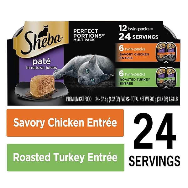 SHEBA PERFECT PORTIONS VARIETY PACK SAVORY CHICKEN AND ROASTED TURKEY ENTREES WET CAT FOOD, 2.64 OZ., COUNT OF 12