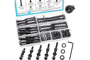 Bemaka 185PCS Black M5 Hex Socket Head Cap Screws, M5 x 30/35/40/45/50mm Metric Screws Bolts Nuts Washers Assortment Kit with Hex Wrench, 12.9 Grade Alloy Steel