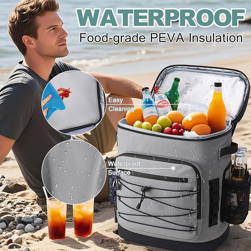 Sac à Dos Isotherme, 30L Grand Sac Glaciere Étanche, Sac a Dos de Pique-Nique Thermique Imperméable pour Homme & Femme