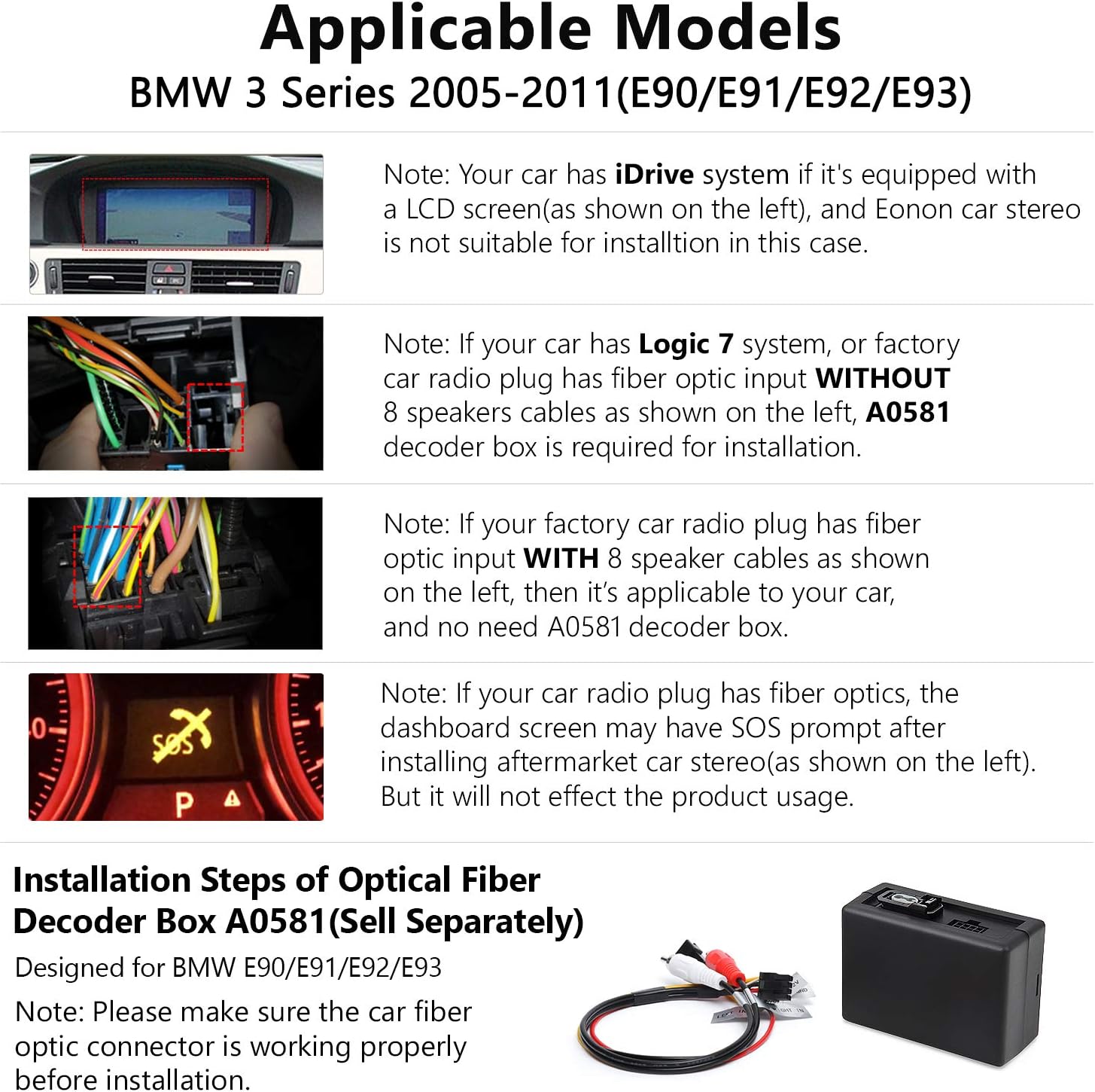 Optic input OEM I Optical Fiber Decoder Box For BMW E90E93 Car Stereo