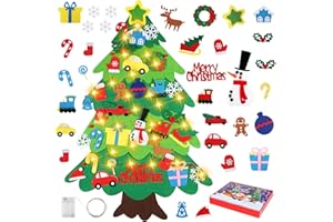 Onekka DIY Felt Christmas Tree Set with 32pcs Ornaments for Kids, Xmas Gifts, Wall Hanging Toddler Christmas Tree with String Light(Without Battery)