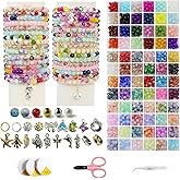 8mm Glass Beads for Jewelry Making,1500+pcs 72 Colors Round Crystal Glass Beads DIY Bracelet Making Kit with Accessories,Solid、Crackle and Gradient Colors 3 Box