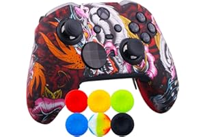 9CDeer 1 x Protective Customize Transfer Print Silicone Cover Skin Red Dragon + 6 Thumb Grips Analog Caps for Xbox Elite Series 2 Controller