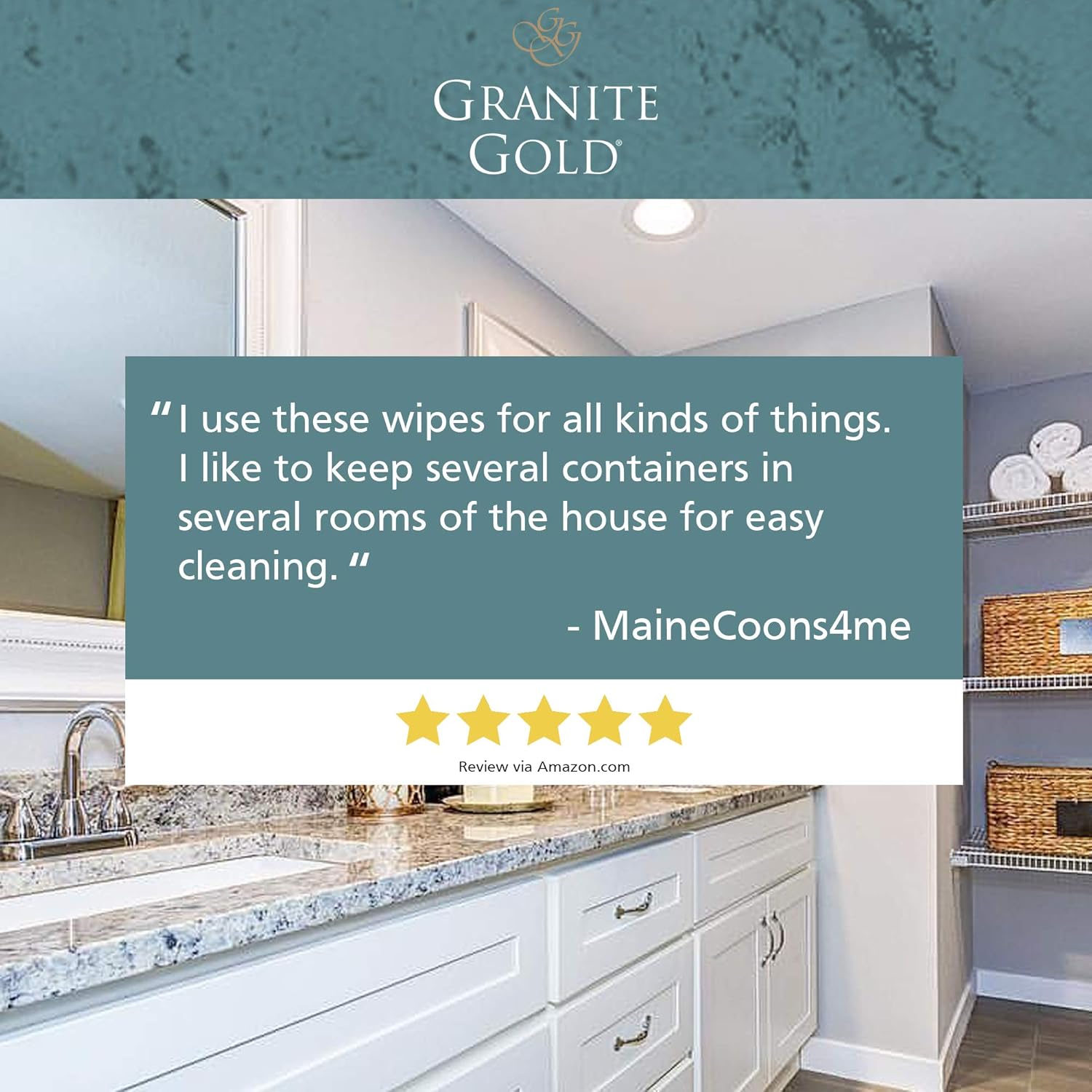 Granite Gold All-Surface Cleaner Wipes Household Streak-Free Cleaning for Stainless Steel, Glass, Granite, Quartz, Marble Countertops-Made in the USA, 40 count, 40 Count: Health & Personal Care