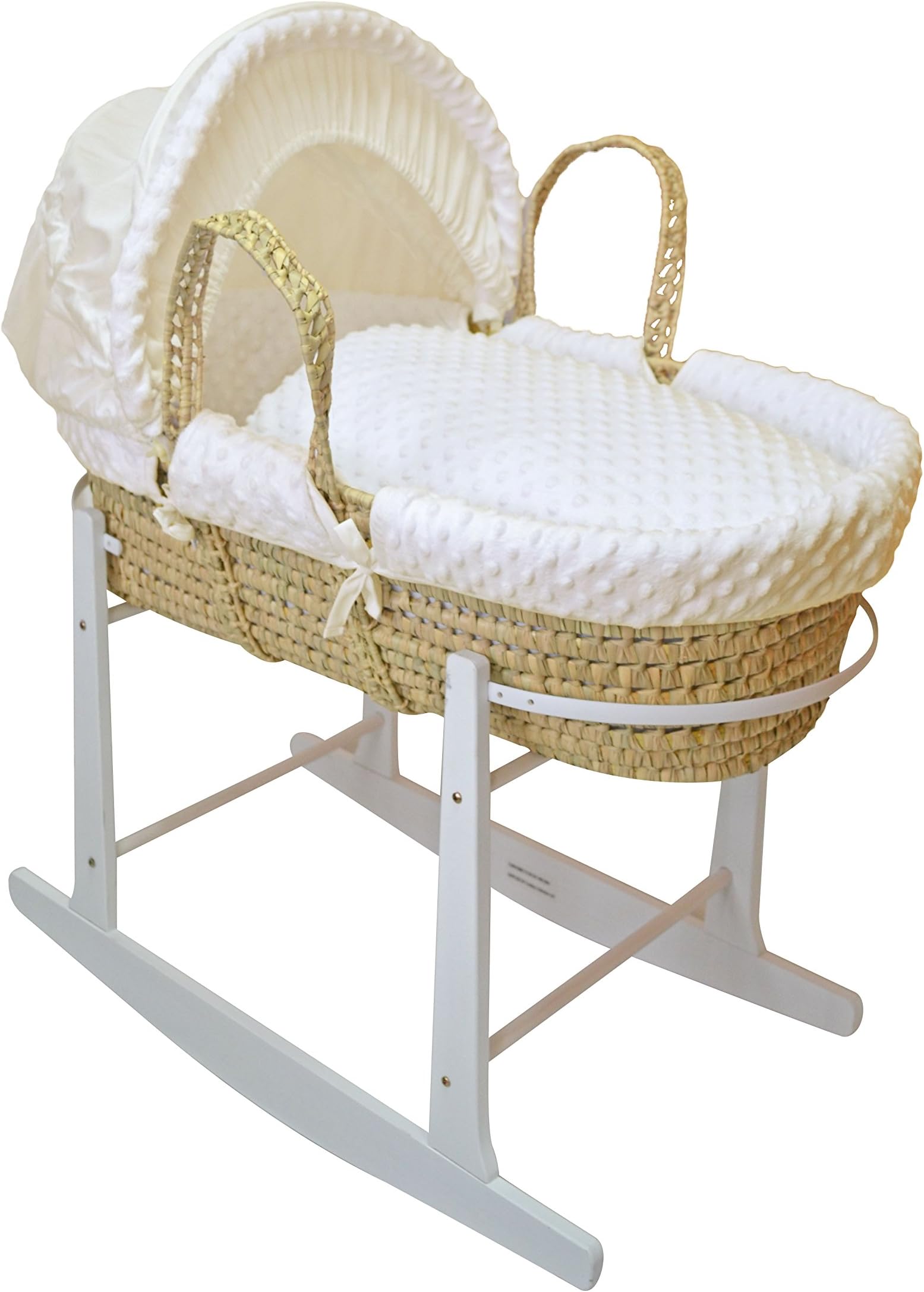 Cuddles Collection Dimple Moses Basket on Rocking Stand (Cream/White)