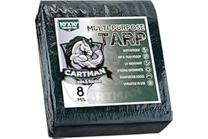 CARTMAN Finished Size 10x10 Feet Waterproof Green Tarp 8 Mil Thick, Multipurpose Protective Cover for Emergency Rain Shelter 