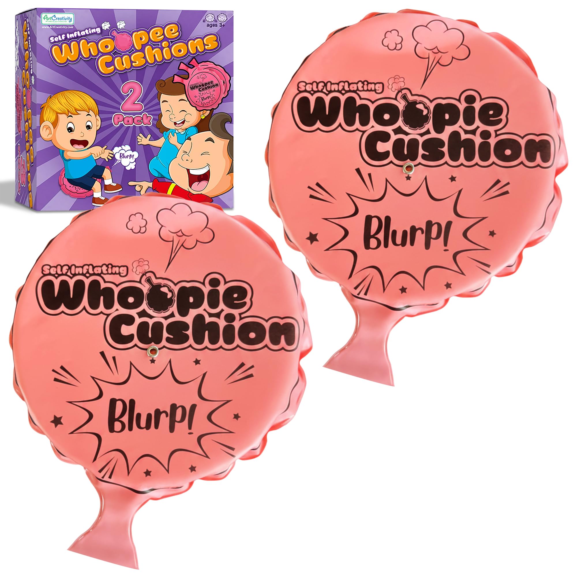 Photo 1 of ArtCreativity Self Inflating Whoopie Cushion, 2 Pack, 7 Inch Whoopee Cushions Goodie Bag Stuffers, Classic Prank Toys for Boys and Girls, Party Favors and Gag Gifts for Kids, Whoopie Makes Gas Sounds
