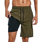 difficort Mens Swim Trunks Quick Dry Bathing Suit 9 inch Inseam Board Shorts with Compression Liner and Zipper Pocket