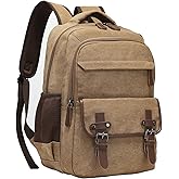 VAZUOOL Canvas Laptop Backpack, Vintage Daypack for Men Women with 15-inch laptop sleeve, Work Travel Rucksack College Computer Bag Bookbag, Brown